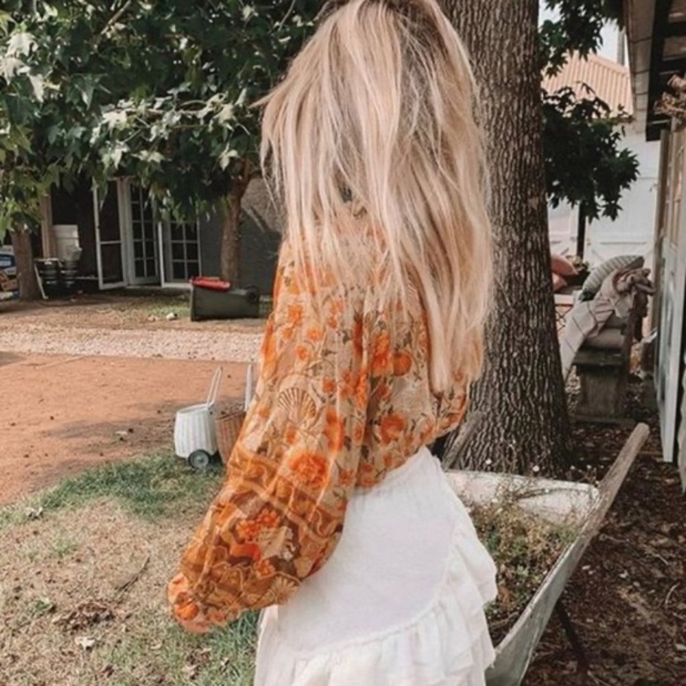 New Bohemian Floral Long Sleeve Blouse Top - Picture 3 of 5